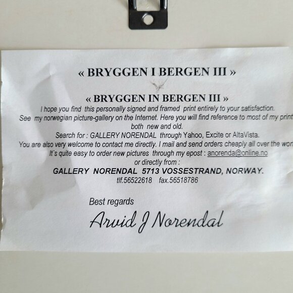 Bryggen in Bergen III framed print signed by artist Arvid Norendal. - Picture 8 of 8